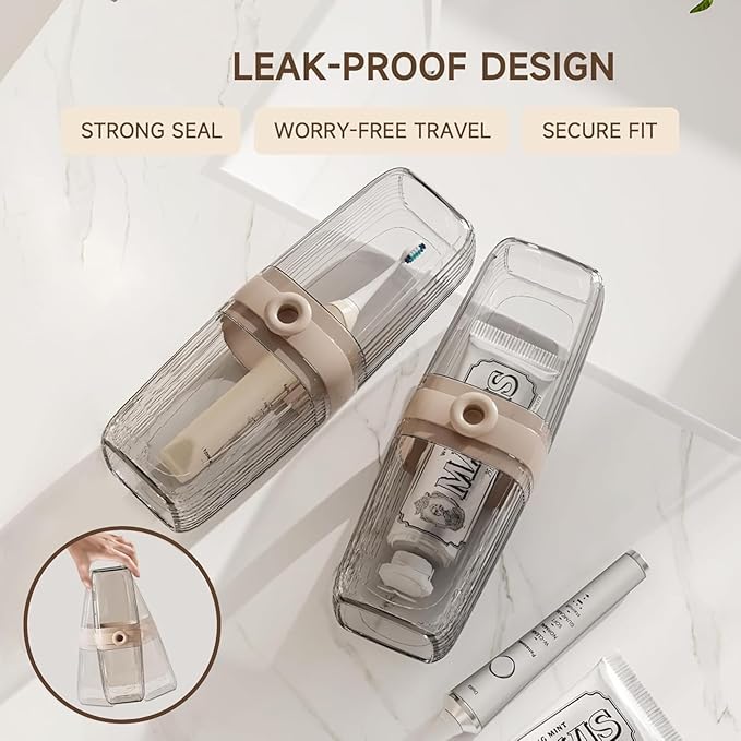 Toothbrush Travel Case, 2 in 1 Toothbrush Holder and Rinse Cup, Large Capacity Toothbrush Cup with Cover, Portable Travel Toothbrush Holder for Traveling, Camping, Trip - 1Pcs - Beige&Clear