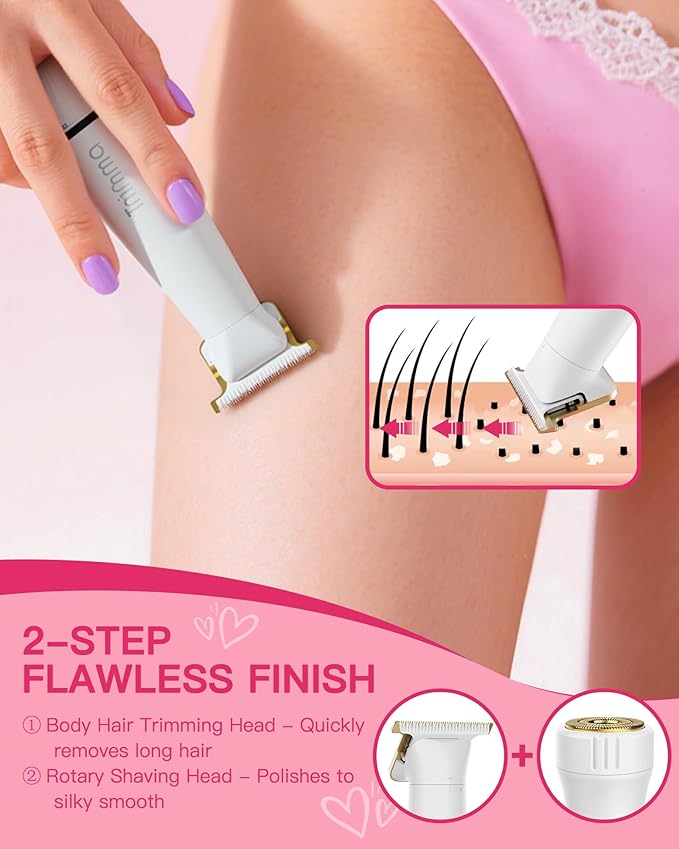 Trimma Bikini Trimmer for Women - 5 in 1 Waterproof Womens Electric Razor for Sensitive Skin, Rechargeable Portable Electric Body Razor (Leg, Arm, Bikini, Face, Nose, Eyebrow, Back)