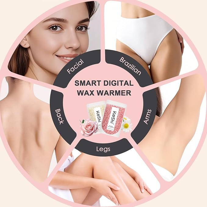 KeShi Waxing Kit for Women and Men, Digital Wax Warmer with 6 Bags Hard Wax Beads, at-Home Hair Removal Wax Kit for Full Body, Face, Eyebrow, Bikini, Legs, Brazilian & Sensitive Skin(Graphite)