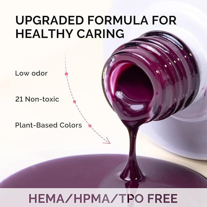 MelodySusie Fleurwee Plant Based Gel Nail Polish, Dark Purple Nail Polish Hema Free 21 Non Toxic Long Lasting No Chip Finger Toe Nail Art Manicure Salon DIY at Home Gifts for Women P01