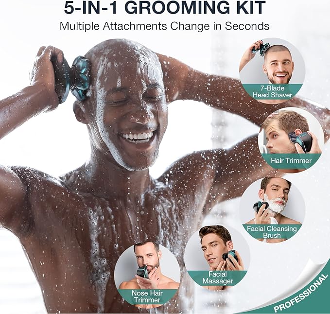 Head Shavers for Bald Men: 5-in-1 Electric Razor - Waterproof Wet Dry Shaving - Professional Grooming Kit for Balder - Rechargeable Head Shavers