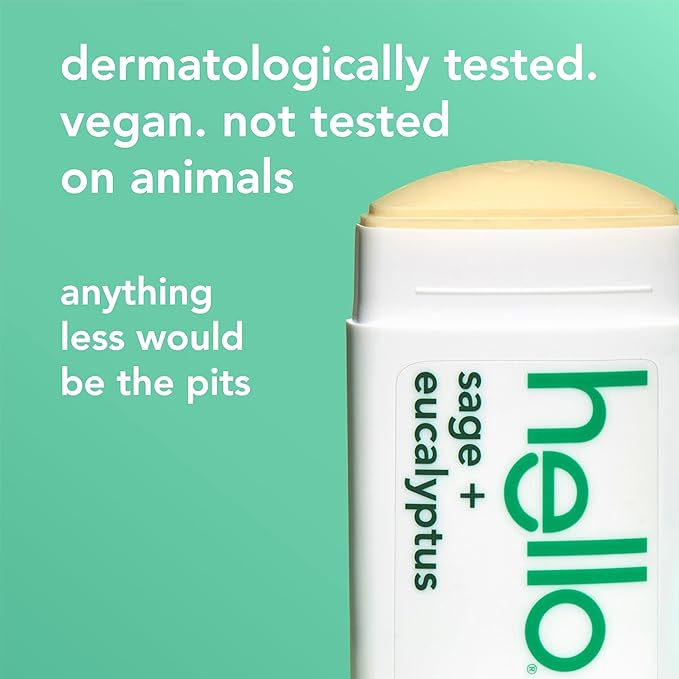 hello Sage and Eucalyptus Aluminum Free Deodorant for Women and Men with Shea Butter, 24-Hour Freshness, Baking Soda Free Deodorant, Dermatologically Tested, 2.6 oz Stick (2 Pack)
