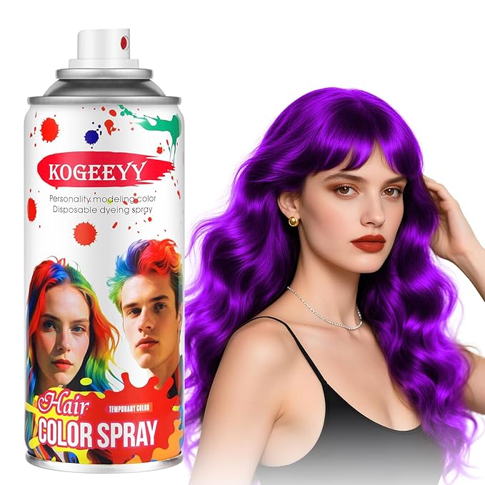 Temporary Hair Color Spray for Kids Women,One-Time Use Purple Hair Spray, Washable Temporary Hair Dye, Natural Hair Color Wax,Non-sticky Hair Spray for Cosplay,Party,Christmas,Halloween(Purple,4.06Oz)
