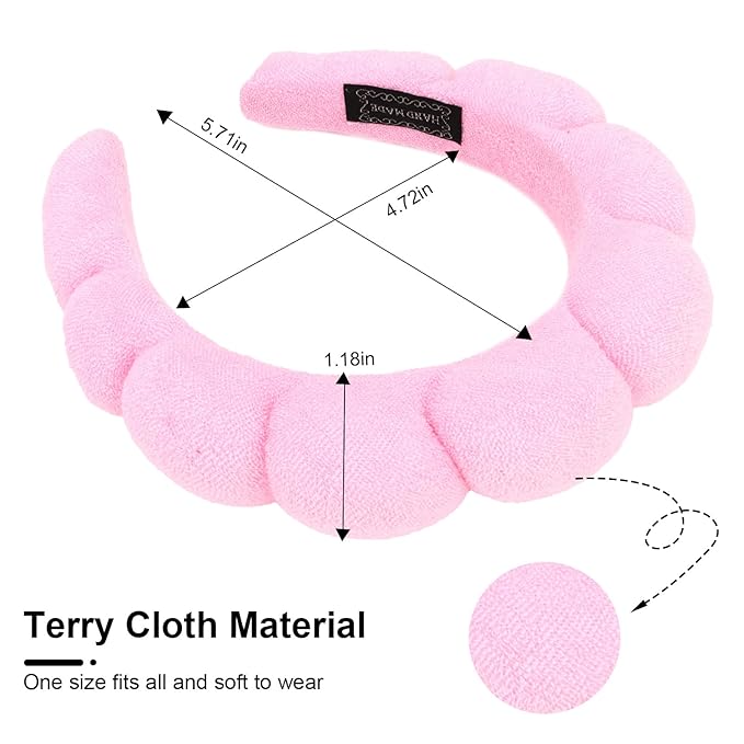 3 Pack Spa Headbands - Terry Cloth Puffy Hair Bands for Skincare, Makeup Removal, and Face Washing