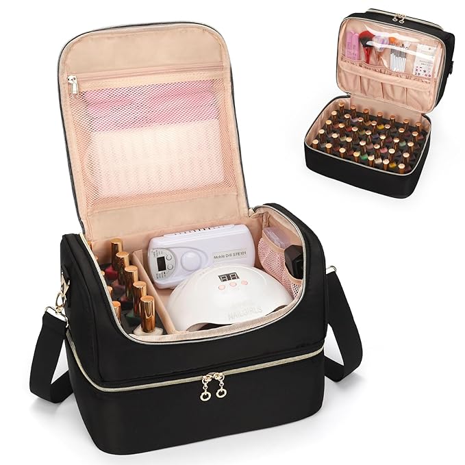 CUBETASTIC Nail Polish Organizer, Portable Nail Polish Storage Case Holds 45 Bottles Nail Polish & Nail Lamp, Travel Nail Supplies Organizer for Nail Tech Kit & Manicure Tools