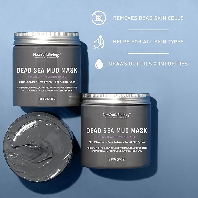 New York Biology Dead Sea Mud Mask for Face and Body | with Lavender | Spa Quality Pore Refiner for Oily Skin | Natural Skincare for Women & Men | Tighten Skin for A Healthier Complexion | 8.8 oz