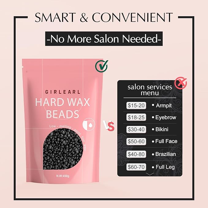 Hard Wax Beads, 1lb Wax Beans for Hair Removal, Hard Wax for Sensitive Skin at Home, Wax Refill Perfect for Legs, Facial, Brazilian Bikini, Eyebrow and Full Body for Women and Men (Black)