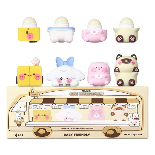 Cloud Comfort Lip Balm - 4 Tubes Fruit-flavored Moisture Lip Balms, Blueberry, Jasmine, Orange, and Peach Flavors, 3-in-1 Repairs Lip Damage Caused by Dryness, Makeup and UV Rays