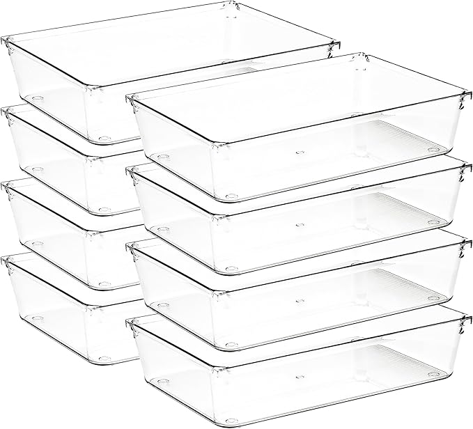 8 Pack Drawer Organizer - 6" X 9" Clear Acrylic Storage Bins with Non-Slip Pads, Versatile Desk Tray for Makeup, Jewelry, Kitchen, Bathroom, and Office Organization