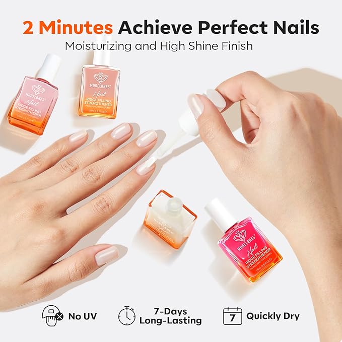 modelones Nail Strengthener Kits Milky White Glitter Pink Nude Nail Polish Sets Nail Repair for Damaged Nails Strengthener and Growth for Thin Weak & Damaged Nail Care Kit for Women 4 Pcs Gifts Sets