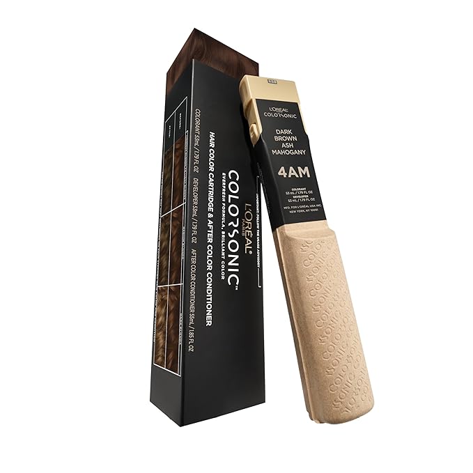 L'Oreal Paris Colorsonic Permanent Hair Dye Cartridge, Hair Color for Root Touch Up, Gray Coverage or All Over Color in just 5 Minutes, 4AM Dark Mahogany Brown (Coloring Device Sold Separately)