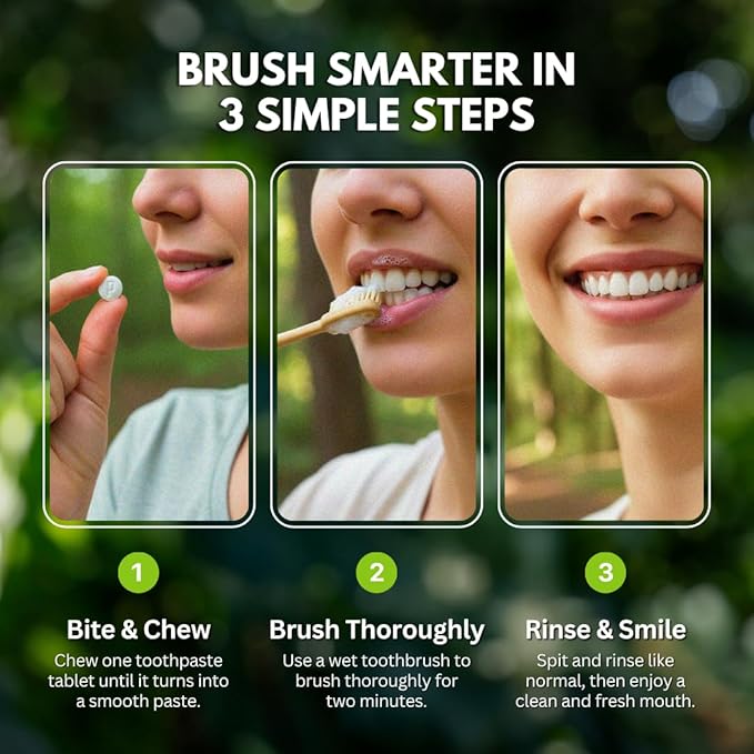 PRIMALS Fluoride-Free Toothpaste Tablets - Nano Hydroxyapatite - Zero Artificial Flavors or Plastic - Remineralizes & Whitens Teeth - 60 Count (1 Month Supply)