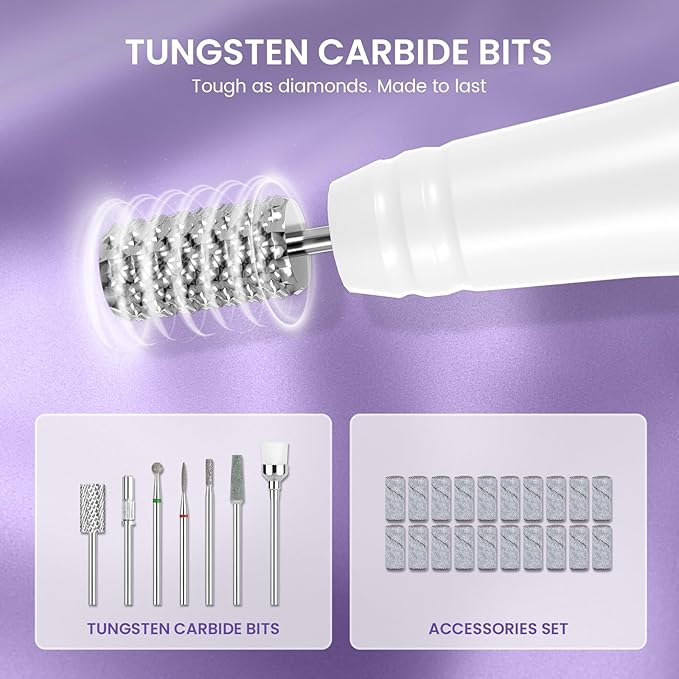 Lavinda Professional Nail Drill - 35,000 RPM Rechargeable Electric Nails File with Coreless Motor, Fast Charge & 3000mAh, 8-Piece Nail Drill bits Set for Manicure/Pedicure (Iridescent Pearl)