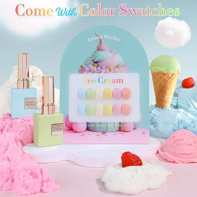 Double Rhythm 6 Pcs 15 ML Gel Polish Set Same Color Same Bottle Soak Off Gel Polish Kit Nail Art Manicure Salon DIY at Home for Women (Blue Green Beige Yellow Pink Orange-T6-9)