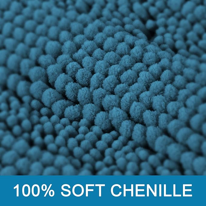 H.VERSAILTEX Bathroom Rugs Bath Rug Set 2 Piece Bathroom Contour Rug Toilet Mat Sets Non Slip Contour Bath Rug Ultra Thick Water Absorbent Striped Bath Mats(20" x 32" Plus 20" x 20" U, Turquoise Blue)