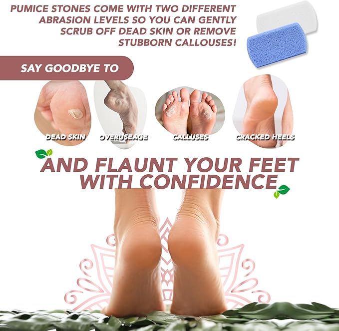 Earth & I - 4 Count - Pumice Stones for Feet, Foot Scrubber, Foot File, Callous Remover for Feet, 2 Grit Levels, Foot Scrubber Dead Skin Remover, Pedicure Tools for Feet