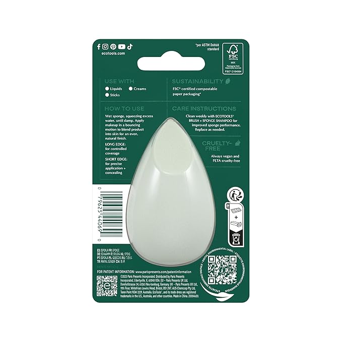 EcoTools Blurring Blender Makeup Sponge, Makeup Blending Sponge For Blurred Skin, For Liquid & Cream Foundation, Cloud Coverage Memory Foam, Eco Friendly, Latex Free, Cruelty-Free & Vegan 1 Count