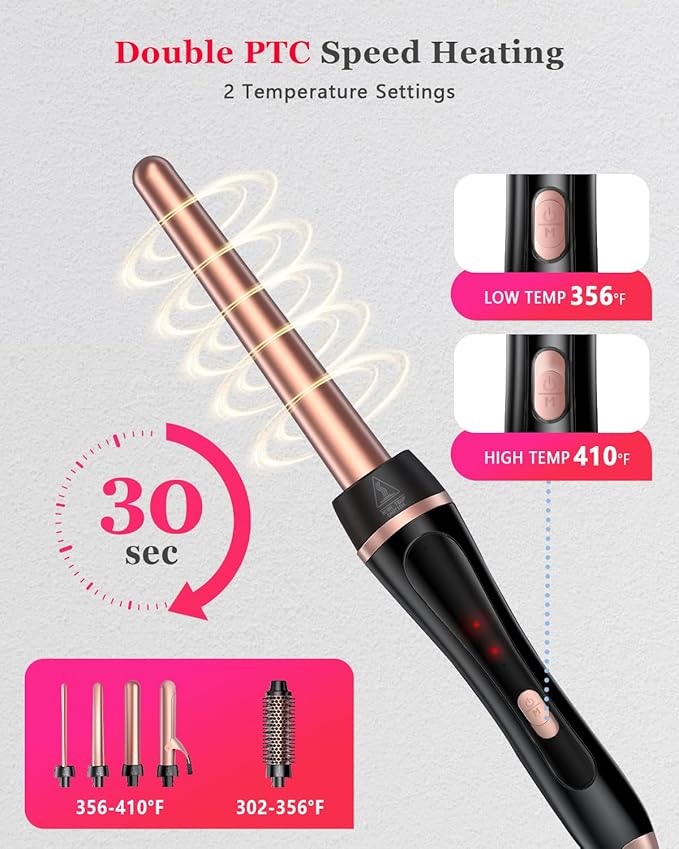 5 in 1 Curling Iron, Hair Curling Wand Set Thermal Brush 4 Interchangeable Ceramic Curling Wands (0.5'-1.8') Fast Heat Up Dual Voltage Christmas Birthday Hair Tool Gifts for Women Travel