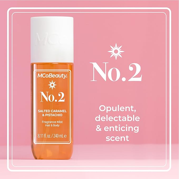 MCoBeauty - Fragrance Mist No.2 – Light Body Mist and Hair Perfume with Pistachio, Sandalwood, Caramel and Vanilla - Gifts for Women, Feminine Spray, Self Care Gifts for Women - 90ml Bottle