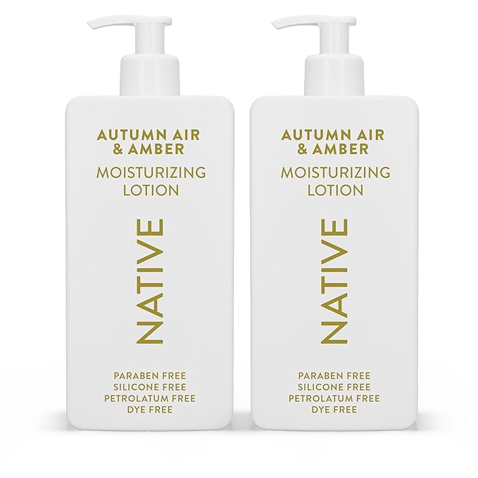 Native Body Lotion with Naturally Derived Ingredients - Autumn Air & Amber - Silicone, Paraben, & Dye Free Leaving Skin Soft and Hydrating | Fall Seasonal Scent Bundle, 16.5 oz - 2 Pk