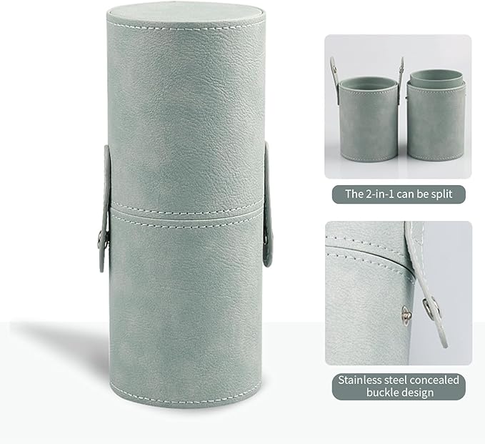 Makeup Brush Holder, Makeup Brush Organizer for Vanity, Portable Waterproof PU Leather Travel Makeup Brush Case Bag (Turquoise)