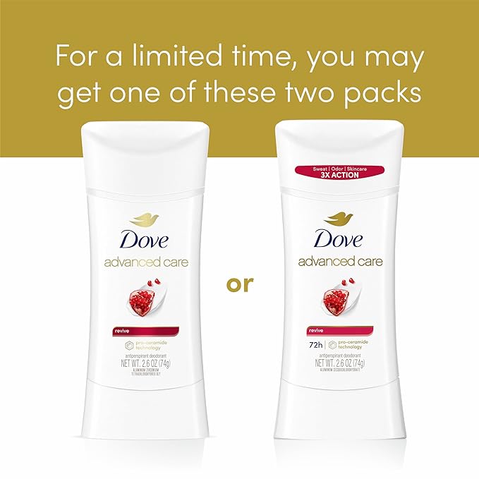 Dove Advanced Care Antiperspirant Deodorant for Women Twin Pack Revive 72 hour sweat and odor protection 2.6 oz (Packaging May Vary)
