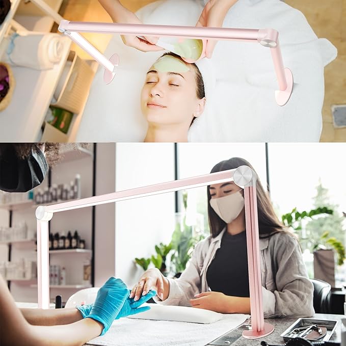 Nail Tech Lamp for Desk，30" 48W Professionals Led Light, Desk Lamp for Lash Eyelash Extension,Color Temperature 2700K-6000K, Full fold Makeup lamp,Salon&Home(Pink)