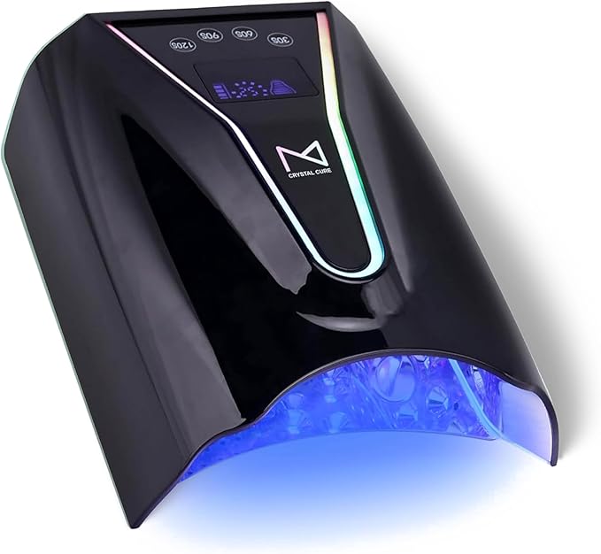 M - Crystal Cure 128W UV Nail Lamp - Fast Curing Nail Light with 45 Powerful 365nm+405nm LEDs - Cordless, Rechargeable, Auto Sensor - UV Light for Gel Nails for Manicures & Pedicures (Black)