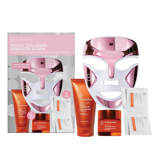 Dr Dennis Gross Boost Collagen, Brighten & Firm Kit – Pink dpl Faceware Pro LED Device + Cleansing Oil + Dewy Deep Cream + 5 Universal Daily Peels | $592 Value Limited Edition Gift Set