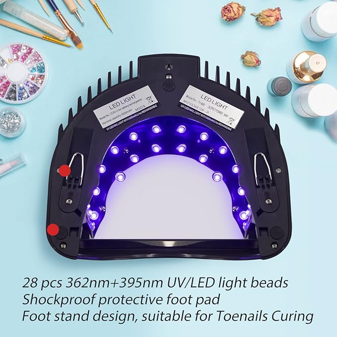 64W Rechargeable Pro LED Gel Nail UV Light UV LED Nail Lamp Cordless Led Light for Nails(Black)