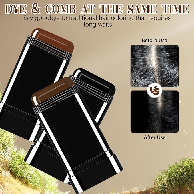 Hair Color Stick, Waterproof and Sweat-Proof Hair Dye Stick, Portable Color Touch-Up Hair Sticks With Comb, Cover Gray Hair Color Correction Sticks for Women & Men (02# Dark Brown)