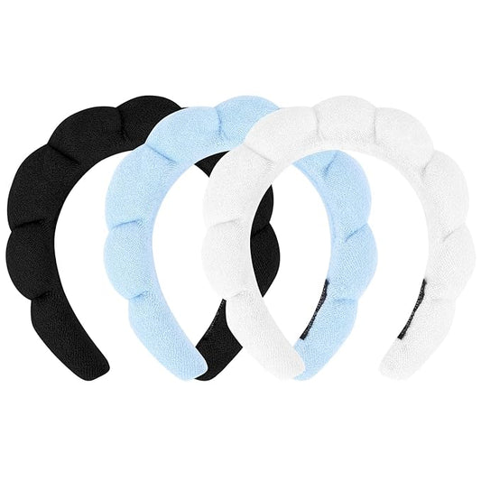 3 Pack Hairband for Washing Face, Skincare Headbands Makeup Headband Sponge Face Wash Headbands, Terry Cloth Headbands Puffy Hair Band for Women, One Size, 3 Count (Pack of 1)
