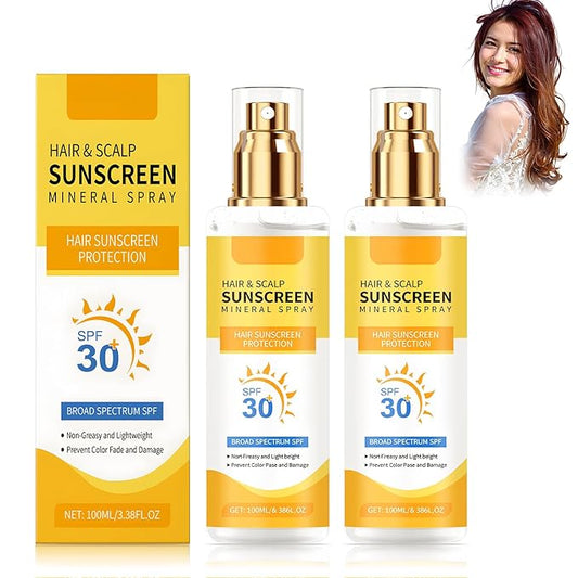 2PCS Ultimate Hair & Scalp Sunscreen Spray SPF 30, Weightless Non-Greasy Protection, UV Protection Spray for Color-Treated Hair, Scalp Sunblock Prevents Fading & Dryness, Beach & Pool Essentials