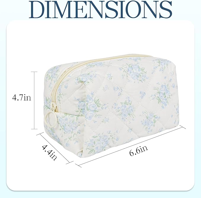 Quilted Makeup Pouch,Cotton Puffy Makeup Bag, Coquette Cosmetic Bag for Women and Girls, Aesthetic Organizer Bag, Cute Flower Travel Toiletry Bag