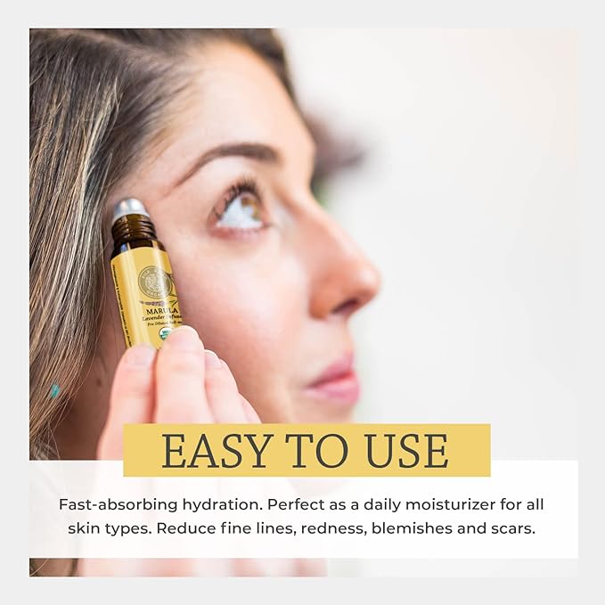 Silk Road Organic Marula Oil & Lavender Essential Oil Roll On, USDA Certified - Deep Hydration for Nails, Hair, Feet, Face, Body - 10 ml Aromatherapy Roller