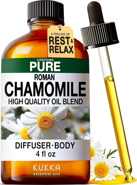 KUKKA Roman Chamomile Essential Oils - 4 Fl Oz - for Hair, Skin, Diffuser, Aromatherapy & DIY Soap Making Scent