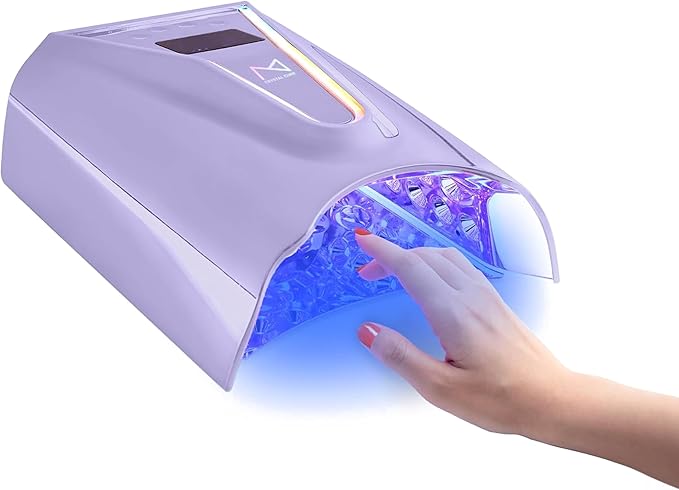 M - Crystal Cure 128W UV Nail Lamp - Fast Curing Nail Light with 45 Powerful 365nm+405nm LEDs - Cordless, Rechargeable, Auto Sensor - UV Light for Gel Nails for Manicures & Pedicures (Violet)