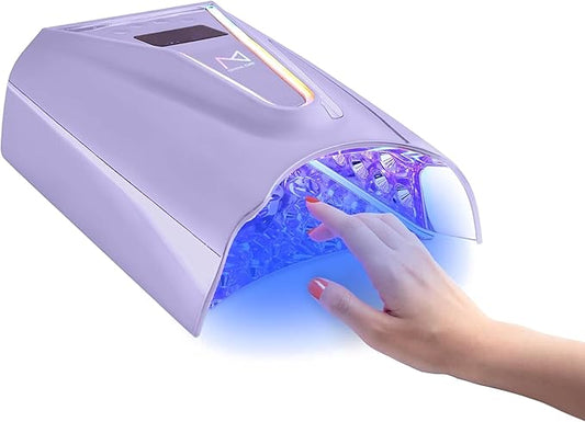 M - Crystal Cure 128W UV Nail Lamp - Fast Curing Nail Light with 45 Powerful 365nm+405nm LEDs - Cordless, Rechargeable, Auto Sensor - UV Light for Gel Nails for Manicures & Pedicures (Violet)