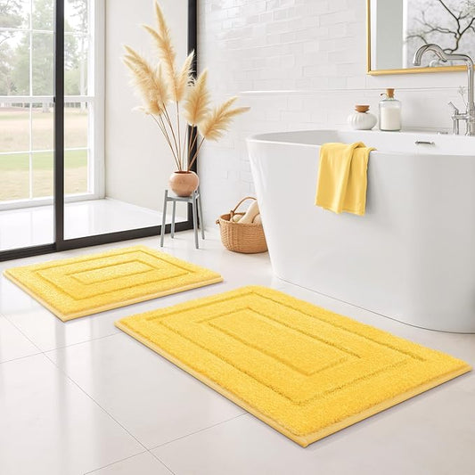 GRANNY SAYS Bathroom Rugs Sets 2 Piece,Soft Bath Mats for Bathroom, Bath Rugs Non Slip Washable, Absorbent Bath Rug for Tub, Shower and Toilet, Bath Mat Set (Yellow, 20" x 32" + 16" x 24")
