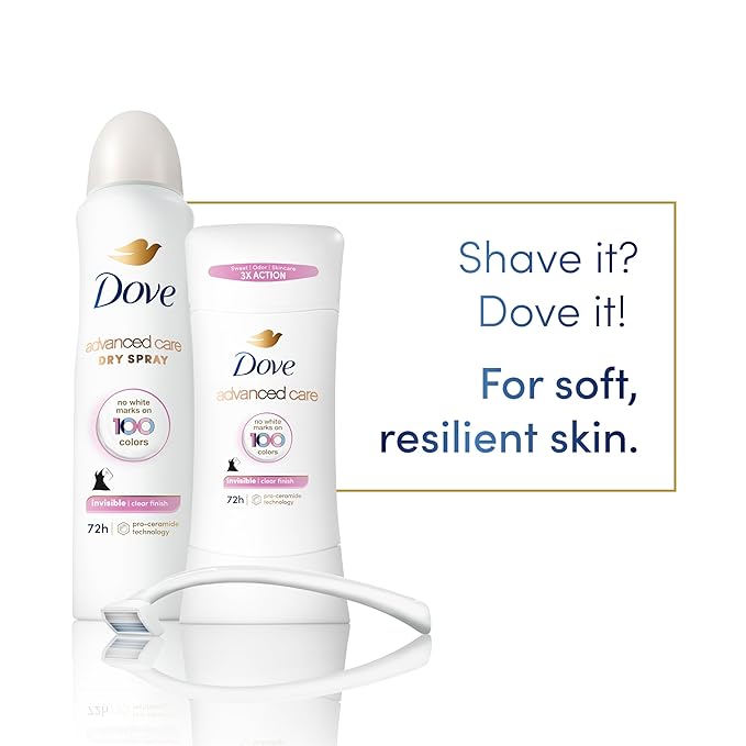Dove Advanced Care Antiperspirant Deodorant Stick for Soft, Resilient Skin, Clear Finish with No White Marks and 72-Hour Sweat & Odor Protection, 2.6 oz