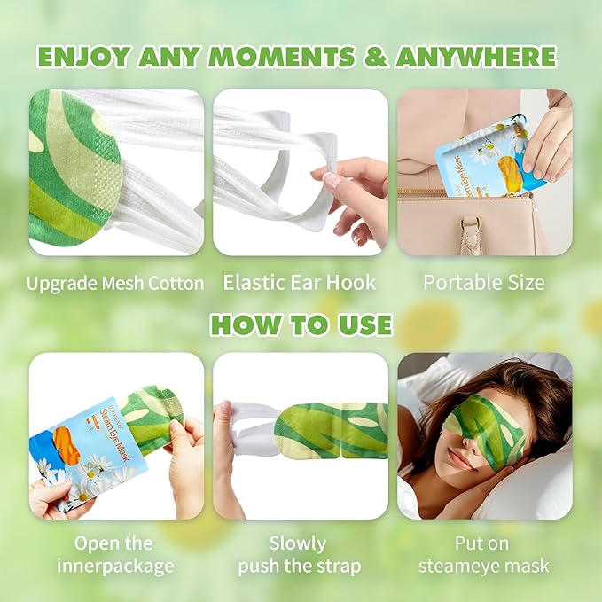 18 Packs Steam Eye Mask for Dry Eyes Self Heating Masks Cornea Care Rest Disposable SPA Warm Compress,Eye Mask for Sleep,Stye Eye Treatment,Reduce Eye Fatigue Travel Essentials（Chamomile）