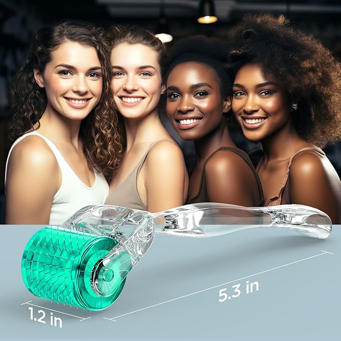 Derma Roller Titanium 0.30mm Microderm Roller Kit - 192 Micro Needles Microneedle Dermal Roller for Scalp and Body, At Home Microdermabrasion Face Roller (Green)