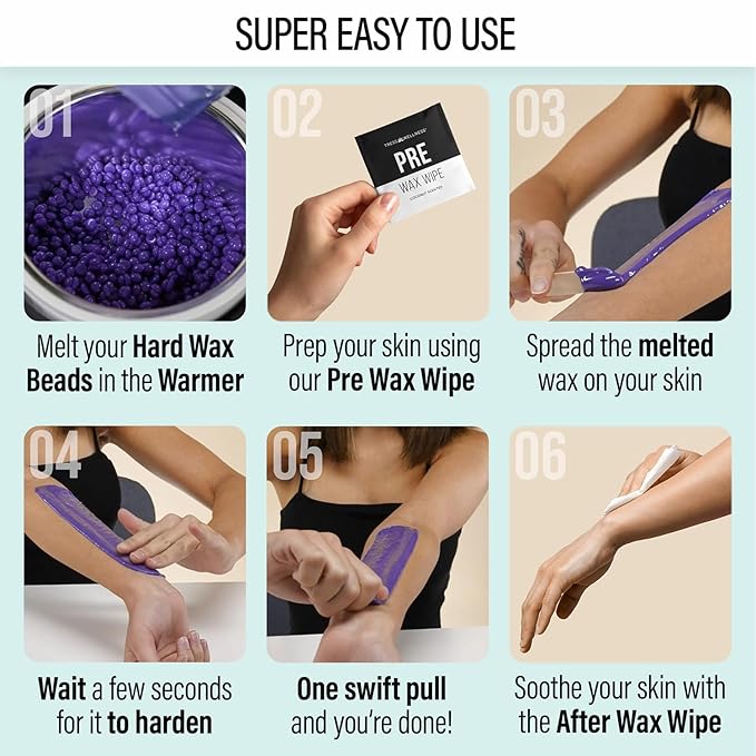 Tress Wellness Waxing Kit for Sensitive Skin – Safe for Face & Skin, Prep & Aftercare Wipes, Easy to Use – At-Home Kit for Face, Bikini, Brazilian & Full Body - Black, No Display