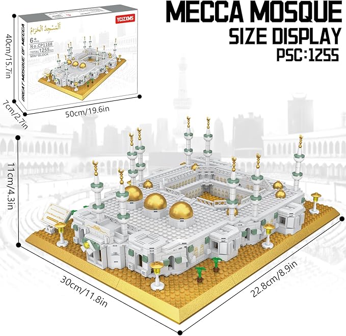 Mecca Mosque Building Model Mini Block Set (1255 Pieces) Muslims Islamic Gift, Famous Building Toy Children and Adult Eid al Fitr Gift