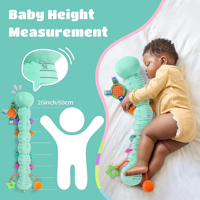 Baby Toys 6-12 Months Music Caterpillar Infant Toys Stuffed Animals 0-3-6 Months Teething Tummy Time Sensory Toys with Mirror Rattle&Pull String for Boys Girls Birthday Gifts|Tiffany Blue,Leafy