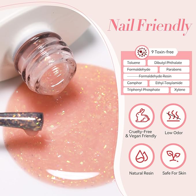 BORN PRETTY Jelly Glitter Gel Nail Polish Shimmer Nude Gel Polish Translucent Sheer Milky Gel Polish Nail Art Manicure Salon DIY at Home