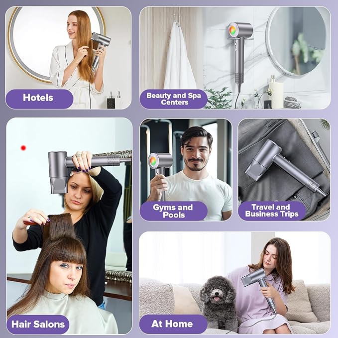 Hair Dryer, 160000 RPM Ionic Hair Dryer Portable Lightweight Blow Dryer with 500 Million Negative Ions, Fast-Drying, Lightweight and Quiet with Diffuser & Nozzle, Perfect for Home and Travel-Gray