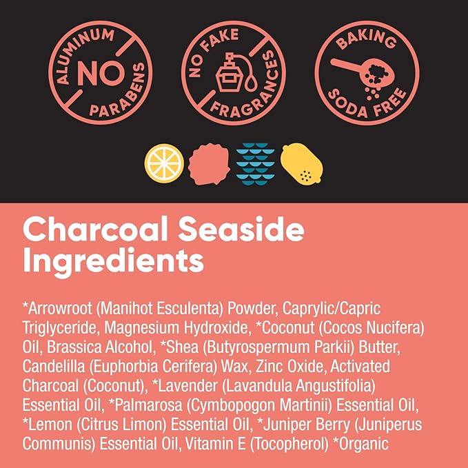 Pretty Frank Natural Aluminum-Free Deodorant Stick with Charcoal, Baking Soda-Free, Charcoal Seaside (1-Pack) | Sensitive Skin Friendly, Effective Odor Control for Women & Men, Organic Ingredients