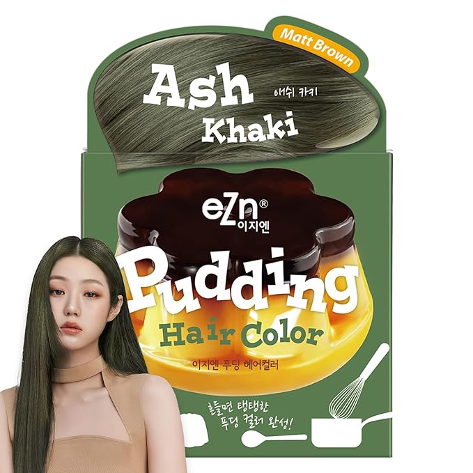 eZn Pudding Hair Dye Ammonia Free Semi-Permanent Self Hair Dye DIY Kit included contain Keratin Made in Korea Beauty (Ash Khaki)