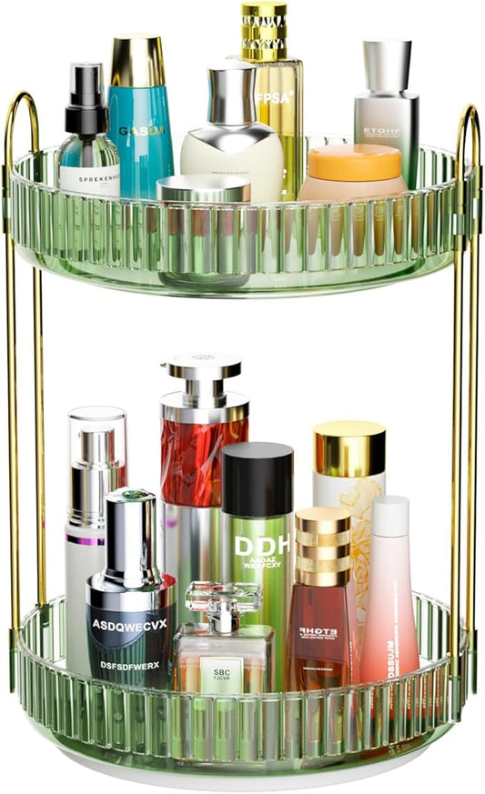 GTI 360°Rotating Makeup Organizer, 2 Tier Bathroom Counter Organizer,Large Capacity Perfume Cosmetics Skincare Vanity Organizers, Dresser Spinning Countertop Organizer and Storage for Women (Green)